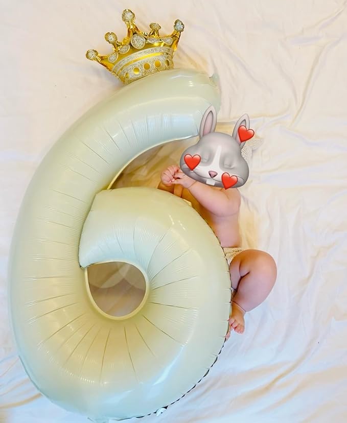 40 Inch Beige Number 6 Balloons for 6th Birthday Decorations Boys Girl, Giant Self-Sealing Cream Foil Number 0-10 White Sand Balloon for Women Men Party Anniversary Baby Shower Supplies