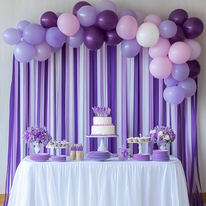 8 Purple Streamers Rolls, 656ft Pack of Purple Crepe Paper with White for Party Decorations, Birthday Decorations, Party Streamers (1.8 inch x 82 ft/Roll)