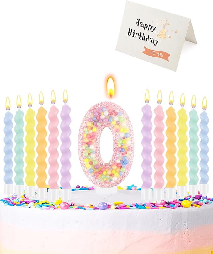 Birthday Candles for Cake, Macaron Number Candles, Cake Candles with Greeting Card for Birthday Party Wedding Anniversary Celebrations (0 Candle)