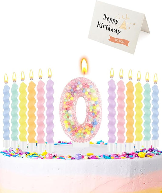 Birthday Candles for Cake, Macaron Number Candles, Cake Candles with Greeting Card for Birthday Party Wedding Anniversary Celebrations (0 Candle)