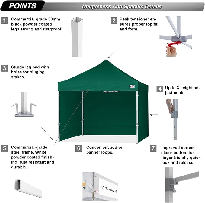 ABCCANOPY Easy Pop Up Canopy Tent with Sidewalls 10x10 Commercial -Series, Forest Green