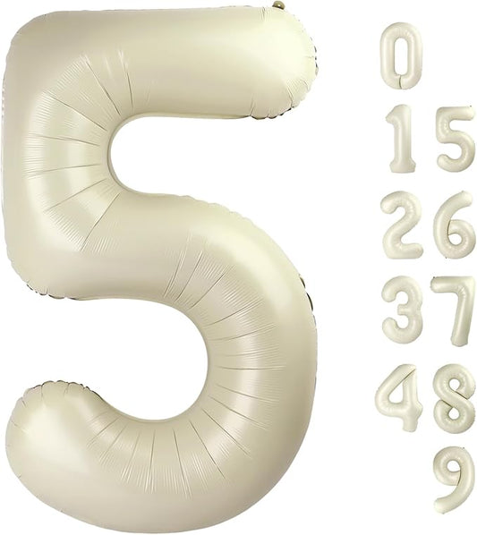 Balloon Numbers 40 Inch 5 Ballon for 5th Birthday Decorations, 15 25 35 50 Big Cream White Number Balloons for Wedding Photo Shoot Party Decor