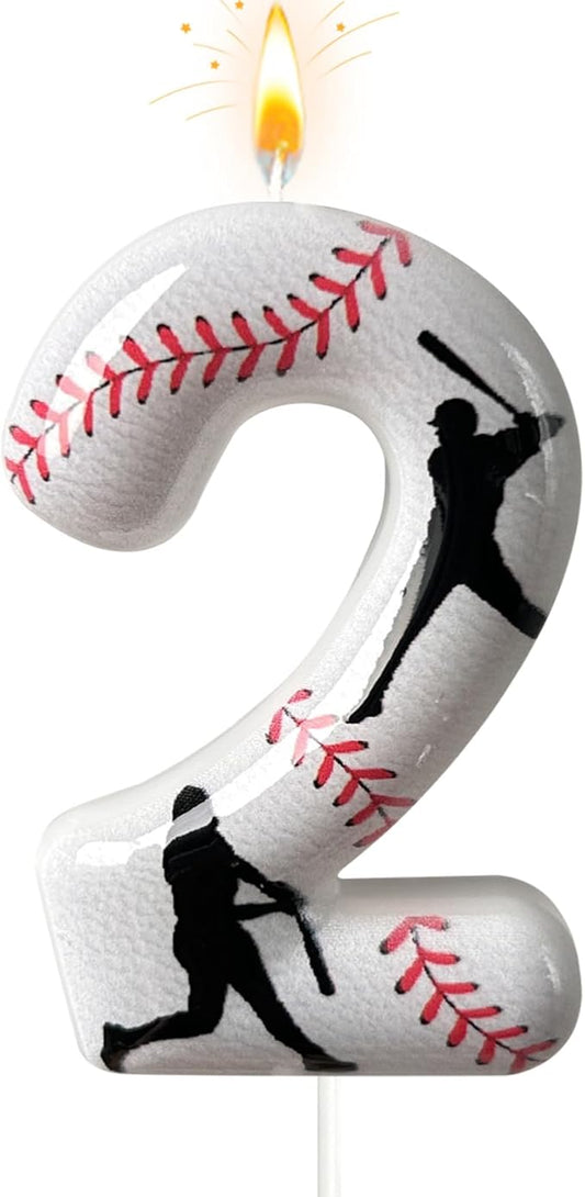 Baseball Birthday Number Candle, Number 2 Candles for Cake Topper, Ideal Birthday Parties Cake Decor, Wedding Anniversary and Other Celebrations (Candle 2)