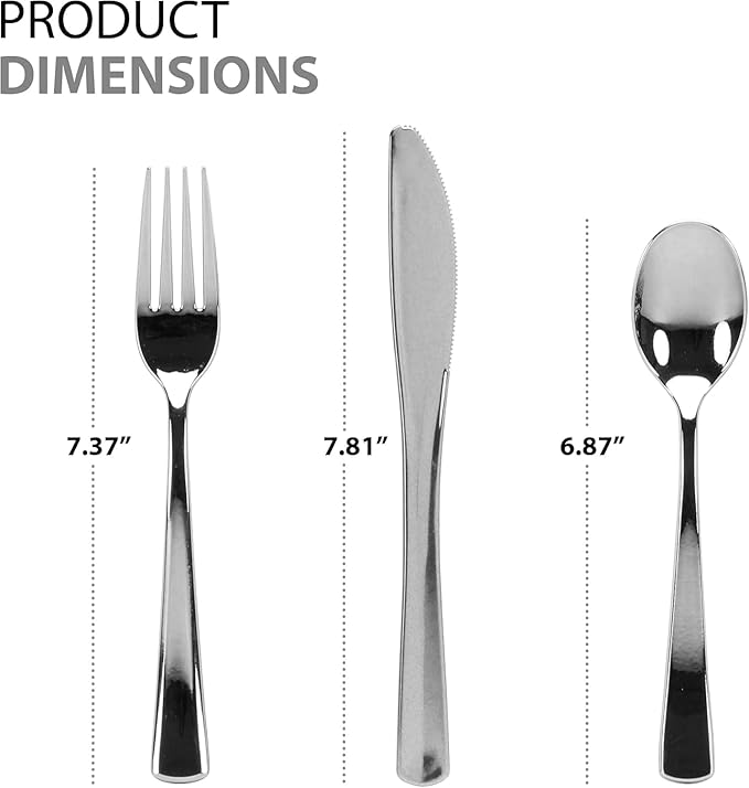 960 Piece Silver Plastic Silverware, Extra Heavyweight Disposable Cutlery Set, Full Size Silver Flatware Combo, 480 Forks 240 Spoons 240 Knives, Bulk Party & Wedding Utensils