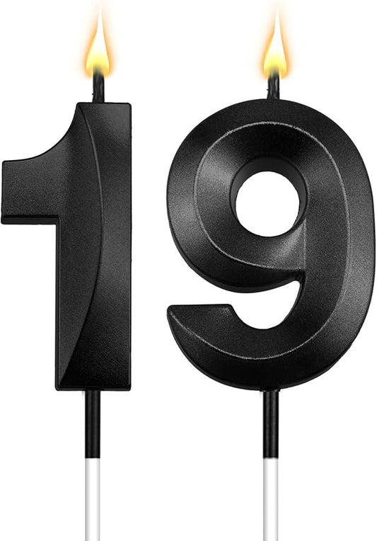 19th Birthday Candles 19 Candles for 19th Birthday Decorations for Boys Happy Birthday Cake Topper Black Birthday Candles Black Number Candles Happy 19 Decorations for Girls (19)