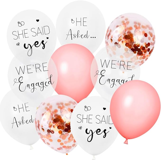 Engagement Party Balloons HE ASKED,SHE SAID Yes WE'RE ENGAGED Balloons Rose Gold Confetti Latex Balloon for Bridal Shower Engagement Bachelorette Wedding Party Decoration