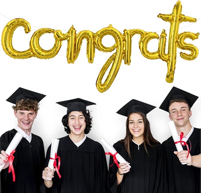 TONIFUL Congrats Balloons - 45 Inch Gold Congrats Foil Balloons Banner Reusable Material for 2026 Graduation Party Graduate Congratulations Class of 2026 Congrats Grad Decorations Supplies