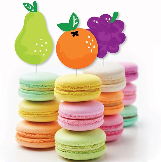 Big Dot of Happiness Tutti Fruity - Dessert Cupcake Toppers - Frutti Summer Baby Shower, Birthday Party Clear Treat Picks - Set of 24