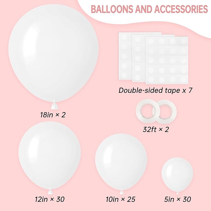 RUBFAC 87pcs White Balloons Different Sizes 18 12 10 5 Inches for Garland Arch, Premium Party Latex Balloons for Birthday Party Wedding Anniversary Baby Shower Party Decoration
