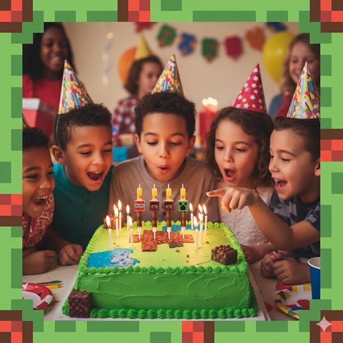 6 Pcs Birthday Candles, Pixel Design Party Favor Candle, Birtday Cake Decorations, Pixel Miner Themed Party Supplies