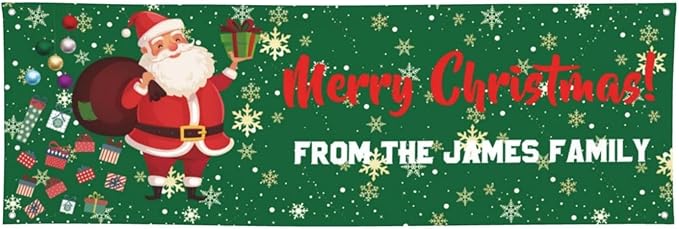 Personalized Merry Christmas Banners and Signs Customize with Family Name Photo Custom Xmas Holiday Decor for Indoor Outdoor 6'x3'