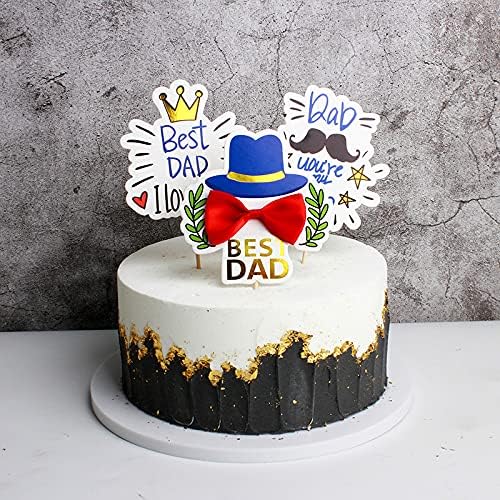 Giga Gud 12pcs Father's Day Cake Topper - Happy Father's Day, Best Dad Ever - Cupcake Topper - Birthday Party Cake Decorations - Plastic, White