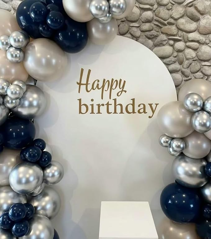 Navy Blue Silver White Balloon Arch Kit, Double Stuffed Pearl Sand White Royal Dark Blue Chrome Silver Confetti Balloons Garland Kit for Birthday Graduation 2026 New Years Party Decoration