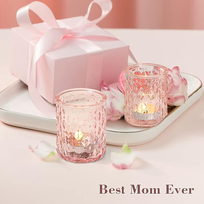 NITIME 12pcs Pink Votive Candle Holders, Tealight Candle Holder for Valentine's Day, Baby Shower Decorations for Girl, Glass Candle Holder for Wedding Centerpieces, Bridal Shower, Party Decorations