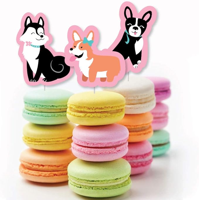 Big Dot of Happiness Pawty Like a Puppy Girl - Dessert Cupcake Toppers - Pink Dog Baby Shower or Birthday Party Clear Treat Picks - Set of 24