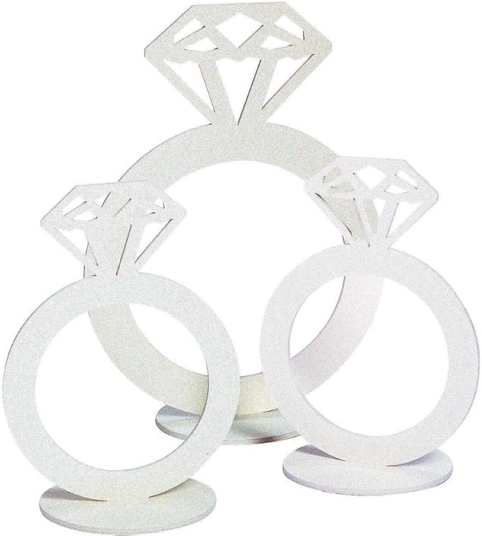 Fun Express Diamond Ring Centerpieces 3 Piece Set - Wedding Table Decorations for Bachelorette Party, Bridal Shower & Engagement Party Decor | White Foam Centerpiece Table Decorations for Reception