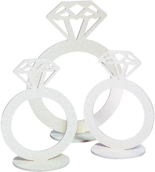 Fun Express Diamond Ring Centerpieces 3 Piece Set - Wedding Table Decorations for Bachelorette Party, Bridal Shower & Engagement Party Decor | White Foam Centerpiece Table Decorations for Reception
