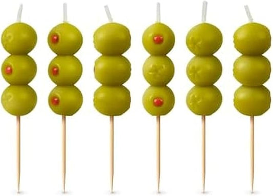 Genuine Fred Cocktail Party Olive Birthday Candles – Set of 6 Martini Olive Celebration Candles with Wooden Picks – Fun Decoration for Parties, Birthdays, and Happy Hour