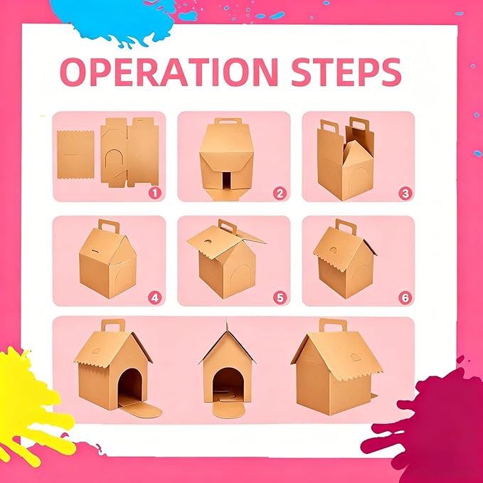 ACUDUDOMA 24 Pcs Dog Party Favors Boxes with Handle, Foldable Dog House Shaped Treat Gift Boxes with Holes for Puppy Pet Adoption, Kid DIY Crafting, Birthday Back to School Party Supplies
