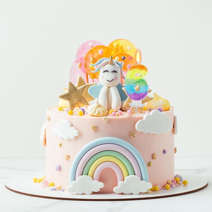 Rainbow Candles for Birthday Cakes, Rainbow Themed Cake Topper Birthday Party Decorations, 6th Number Candle (Number 6)