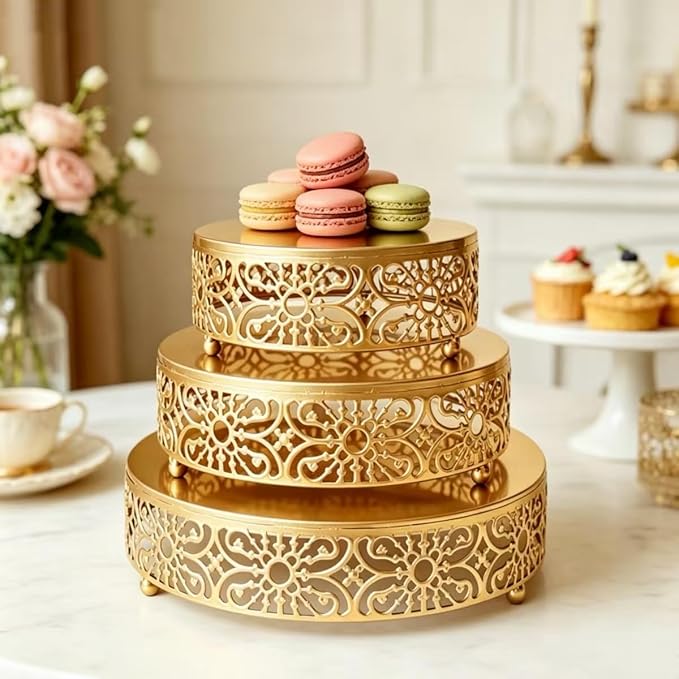 Cake Stand Set, 3Pcs Round Metal Cake Stands, Dessert Cupcake Pastry Candy Display Plate for Wedding, Event, Birthday Party (Gold Cake Stands / 3 Pcs / Metal)