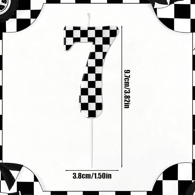 Racing Cars Themed Birthday Candle, Checkered Flag Number Candles Black and White Candles Happy Birthday Cake Topper Party Decorations for Boys Racing Cars Themed Party Supplies (Number 7)
