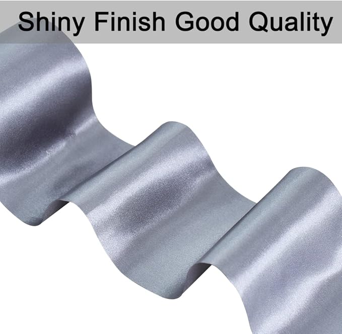 TONIFUL 4 Inch Wide Gray Deep Silver Solid Satin Ribbon 22yd Fabric Large Ribbon for Cutting Ceremony Grand Opening Chair Sashes Table Hair Car Bows Floral Craft Sewing Wedding Party Decoration