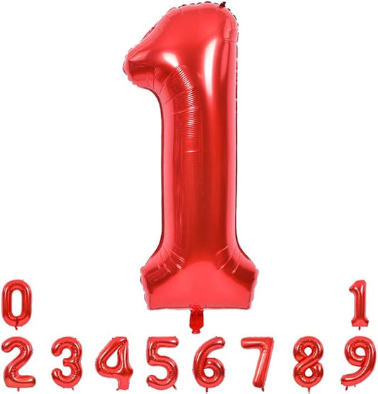 TONIFUL 40 Inch Red Large Numbers Balloons 0-9, Number 1 Digital 1 HeliumFoil Mylar Big Number Balloons for 2026 Mother's Day New Year Eve Graduation Valentine's Day Birthday Party Anniversary Party