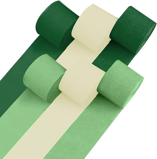 Captain Décor 6 Crepe Paper Streamers Rolls, 492ft Pack of 6 Green & White Streamers for Party Decorations, Birthday Streamers, Party Streamers for Wedding Decoration (1.8 inch x 82 ft/Roll)…