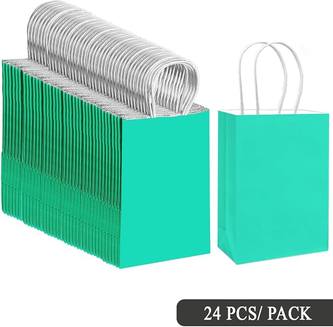 qiqee 24PCS Small Gift Bag with Handles Bulk 8.3"x6"x3" Gift Bags Light Green Bags Multiple Uses (Small Size)