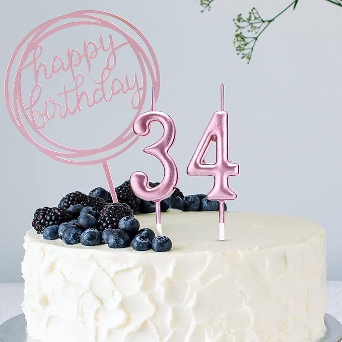 10-Piece Number Candles - Rose Gold, Glitter Cake Toppers for Wedding or Birthday Cakes