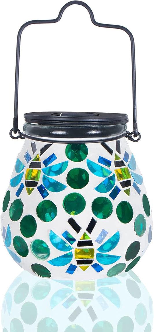 Afirst Mosaic Outdoor Lanterns - Glass Solar Hanging Lights Bee Hollow Out Waterproof Outdoor Decorative for Garden, Patio, Holiday Party Outdoor Decoration