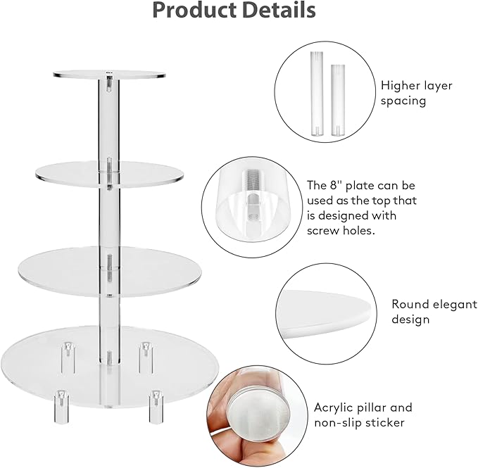 4 Tier Cupcake Stands for Dessert Table with Base Cupcake Holder Round Acrylic Cupcake Stands for Wedding Birthday Afternoon Tea Theme Party Decoration