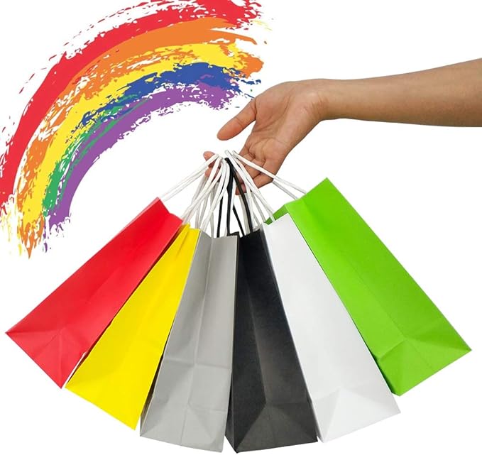 25 PCS Small Gift Bags Red Kraft Paper Bags with Handles for Party Favor (8.2 x 6 x 3.1 In)