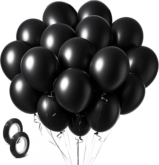 Black Balloons Party Decorations 100 Pack 12 inch Round Halloween Latex Balloons for Black Themed Wedding Graduation Anniversary Birthday Party Backdrop Decorations