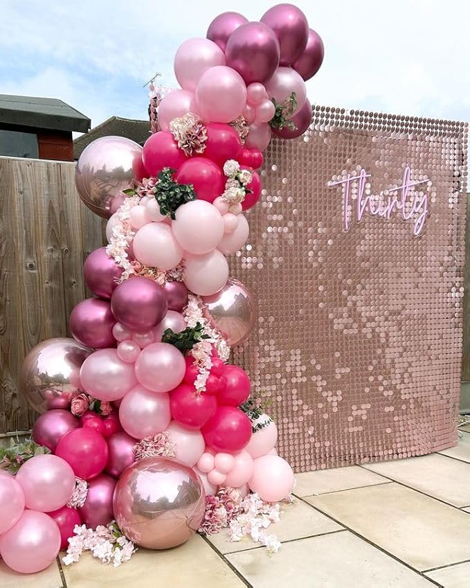 Bezente Pink Balloons Set,60pcs 12 inch Metallic Pearl Pink, Hot & Pastel Pink Latex Balloons Kit for Birthday,Wedding,Baby Shower,Princess Theme Party Decorations