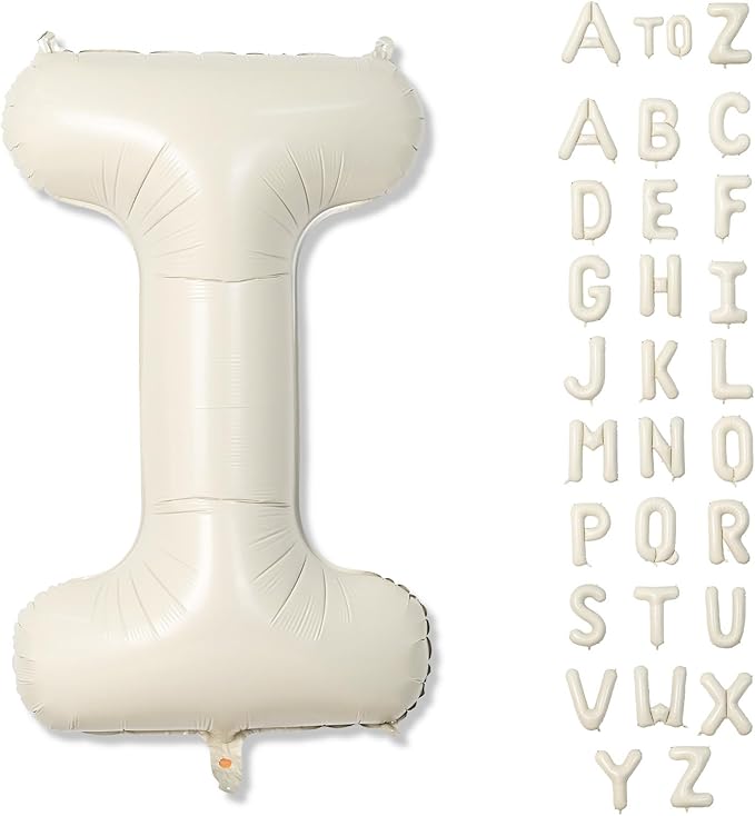 Cream 40 Inch I Foil Name Balloon, Self Inflating Large Letter Balloons for Girls Birthday Party, Baby Shower Decoration