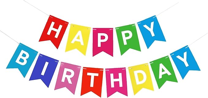 Happy Birthday Banner Backdrop Colorful Decoration Birthday sign for wall Party Supplies Backyard Decore Birthday Flag Bunting - 8 feet total signs (3 feet HAPPY, 5 feet BIRTHDAY)