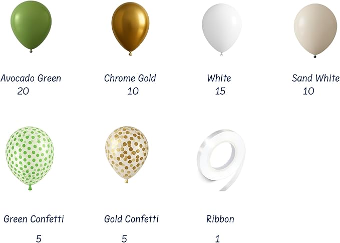 Sage Green Balloons Garland Kit 65 Pack – Boho Eucalyptus Green, Gold, White & Sand Latex Balloons for Baby Shower, Wedding, Bridal Shower, Birthday Balloon Arch Decorations