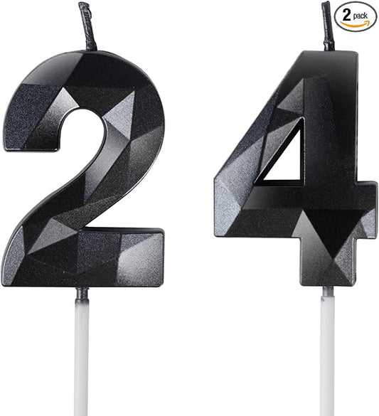 24th Birthday Candles,Number 24 Candles,Black Happy Birthday Candle for Cake,3D Design Cake Topper Decorations for Women Men Birthday Party Wedding Anniversary Celebration Supplies