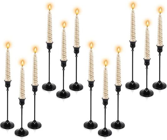 12pcs Black Candle Holder, Black Candlestick Holders Taper Candle Holders for Pillar Candles Sticks Holder Decor Halloween Christmas Decorations Candle Stick Holder Candelabros para Centros de Mesa
