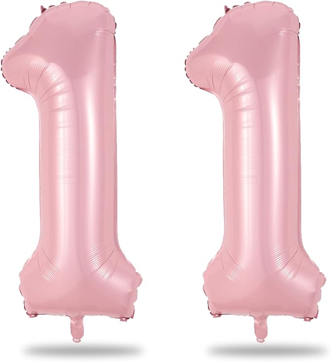 11 Balloon Number Birthday, Giant Light Pink Number 1 & 1 Helium Foil Balloon for Girls 11th Birthday, Pastel Pink 40'' Self Inflating Mylar 11 Balloon for Women Anniversary Party Decorations Supplies