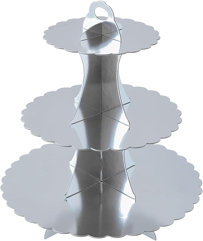 Soleebee 3-Tier Cupcake Stand, Cardboard Cupcake Tower, Dessert Cup Cake Stand Tower for Birthday Wedding Party Decoration, Cupcake Tier Stand 1 Set (Silver)
