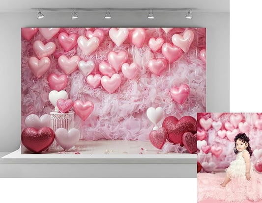 Kate 7x5ft Sweet Birthday Party Backdrops for Photography Happy Valentine's Day Background Pink Love Heart Balloons Backgrounds Newborn Baby Bridal Shower Portrait Studio Backdrop