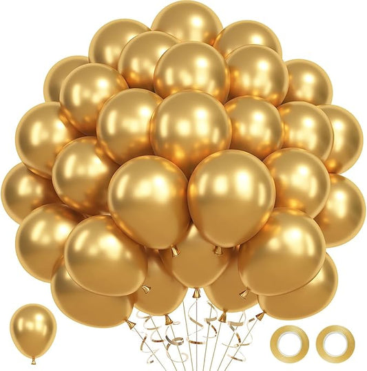 Ouddy Life 71pcs Gold Balloons Set, 12 inch Metallic Gold Latex Balloons for Wedding Engagement Anniversary Bachelorette Retirement Baby Shower Graduation Birthday Party Decorations