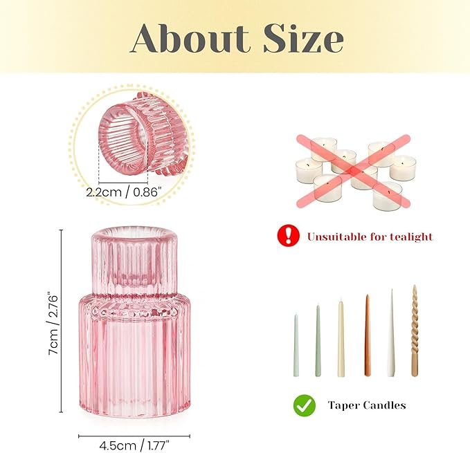 Hewory Glass Pink Candle Holder: 20PCS Valentines Taper Candle Holders for Table Centerpiece, Tapered Candlestick Holders for Valentines Day Decorations Gifts Anniversary Wedding Holiday Home Decor