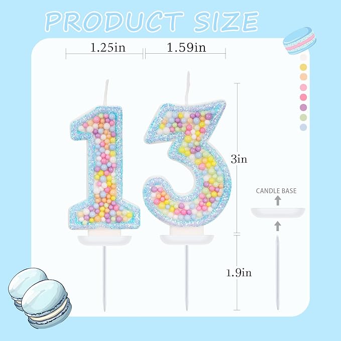 Blue Birthday Candles - Number 13 Candle, Colorful Macaron Candles, 13 Birthday Decorations for Girls Boys, Cake Decorations, Theme Party Supplies (Blue)