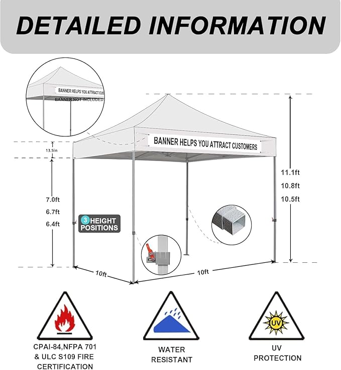 Eurmax USA 10x10ft Pop Up Canopy,Commercial Instant Tent for Outdoor Events,Patented No-Tip Rolling Storage Bag with 4 Sandbags,UV & Water Resistant,Heavy Duty Portable Shelter Gazebo,Sky Blue