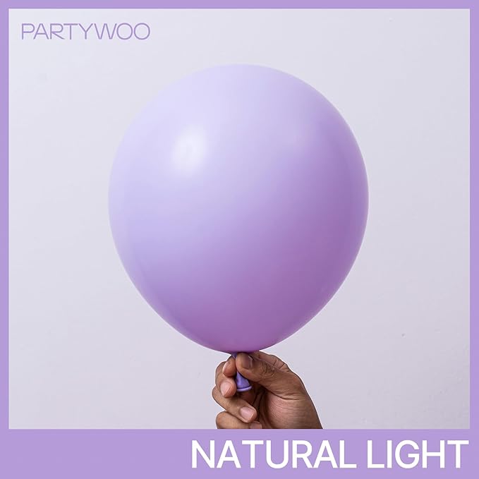 PartyWoo Lavender Balloons 140pcs Different Sizes Pack of 18 12 10 5 Inch Light Pastel Purple Lilac Balloon Arch Kit for Baby Shower Bachelorette Fairy Birthday Princess Party Decorations Purple-Q10