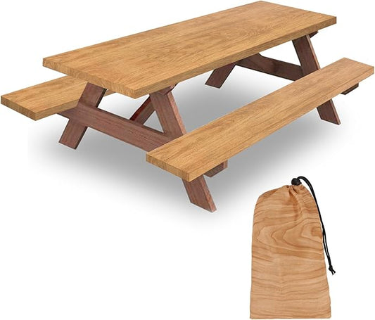 6ft Picnic Table and Bench Cover, Camping Essentials RV Gear, 72 in Waterproof Windproof Outdoor Elastic All Around Tablecloth, Fitted Rectangle Tables and Seats, Wood Grain